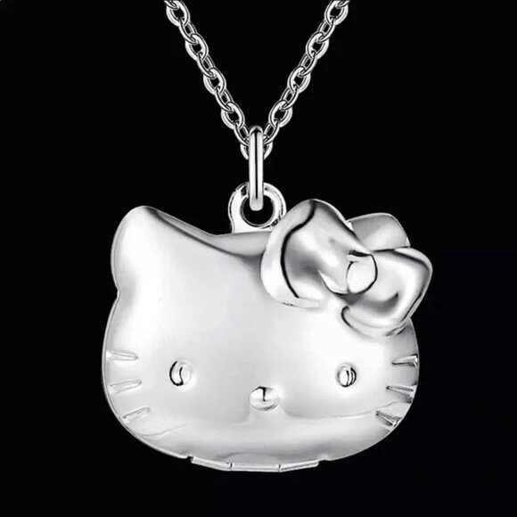 Hello Kitty Locket Necklace 925 Silver Plated Pendant Sanrio Rave Emo Opens Fun - Picture 1 of 9